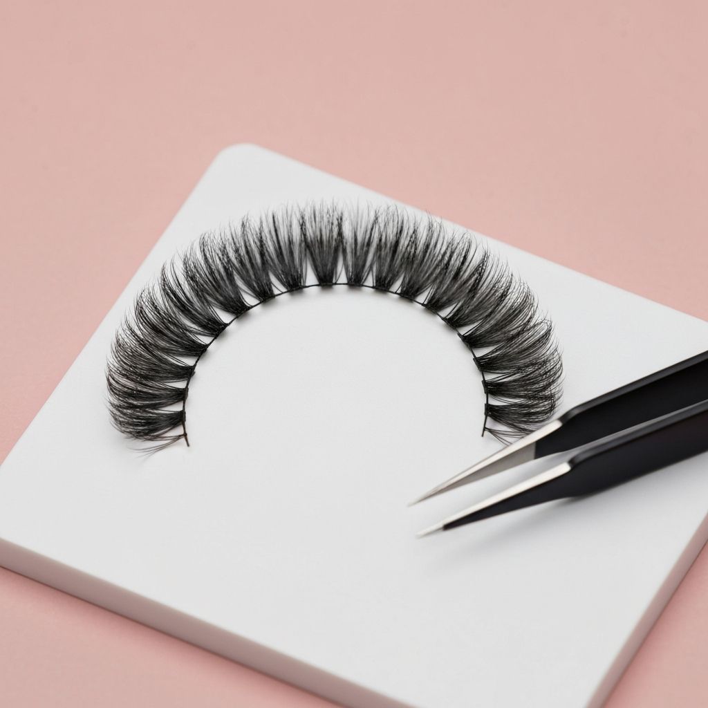 Professional eyelash extension fans arranged on a lash tile, ready for application